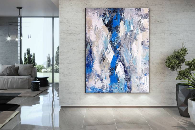 White Handmade Painting Modern Contemporary Abstract Canvas Artwork LV1DO